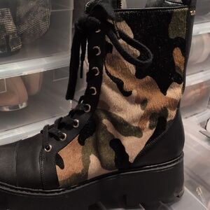 Michael Kors Black and Camouflage Combat Boots